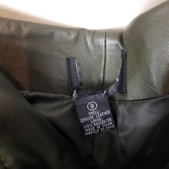 olive Leather suit set, Finity Studio, genuine leather pants and jacket size 8 - Picture 10 of 12